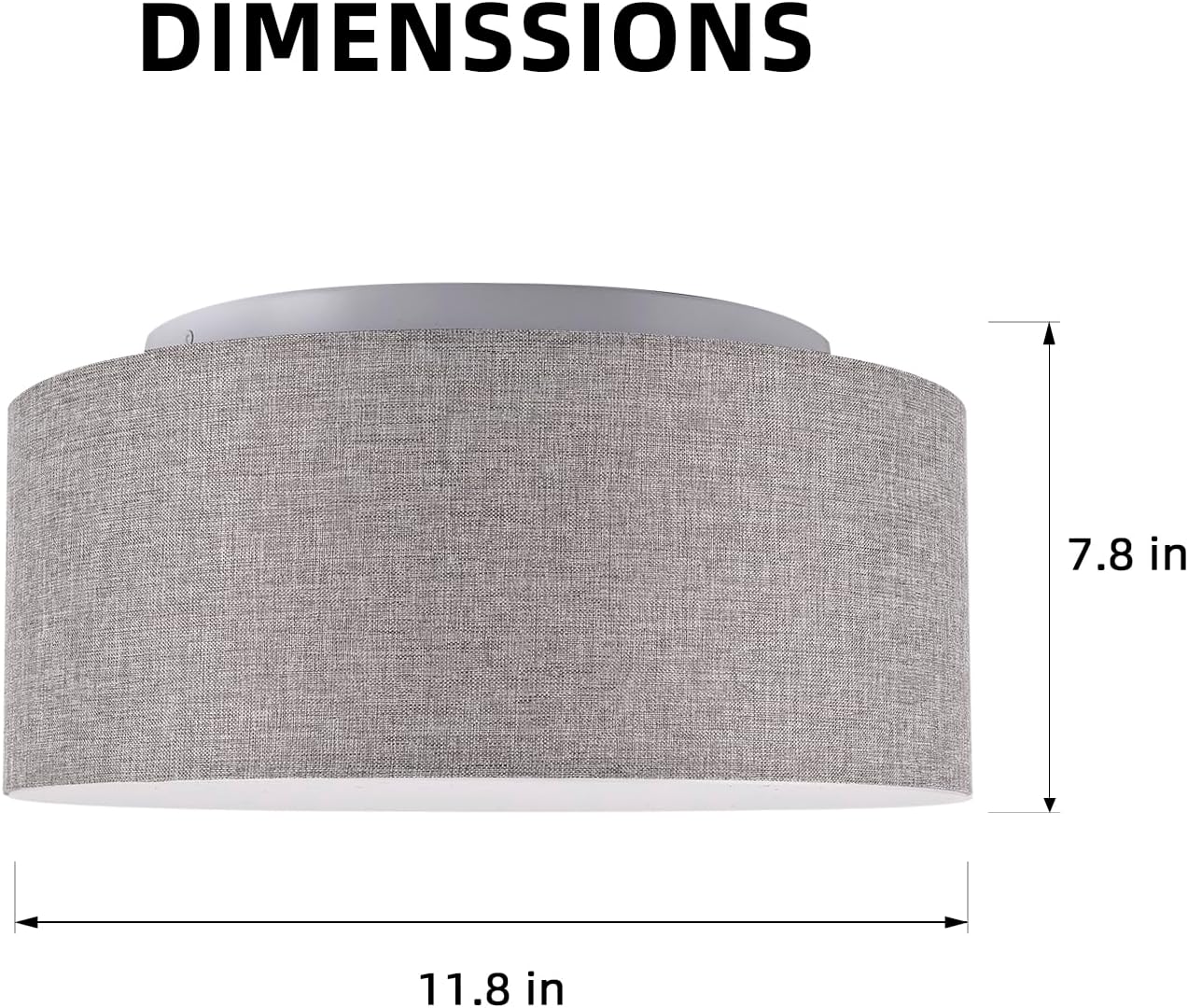 12.6" Drum-Shaped White Fabric Flush Mount Ceiling Light with 3-Light Fixture, Recessed Roll-in Installation, Ideal for Living Room, Bedroom, Bathroom, Farmhouse Foyer