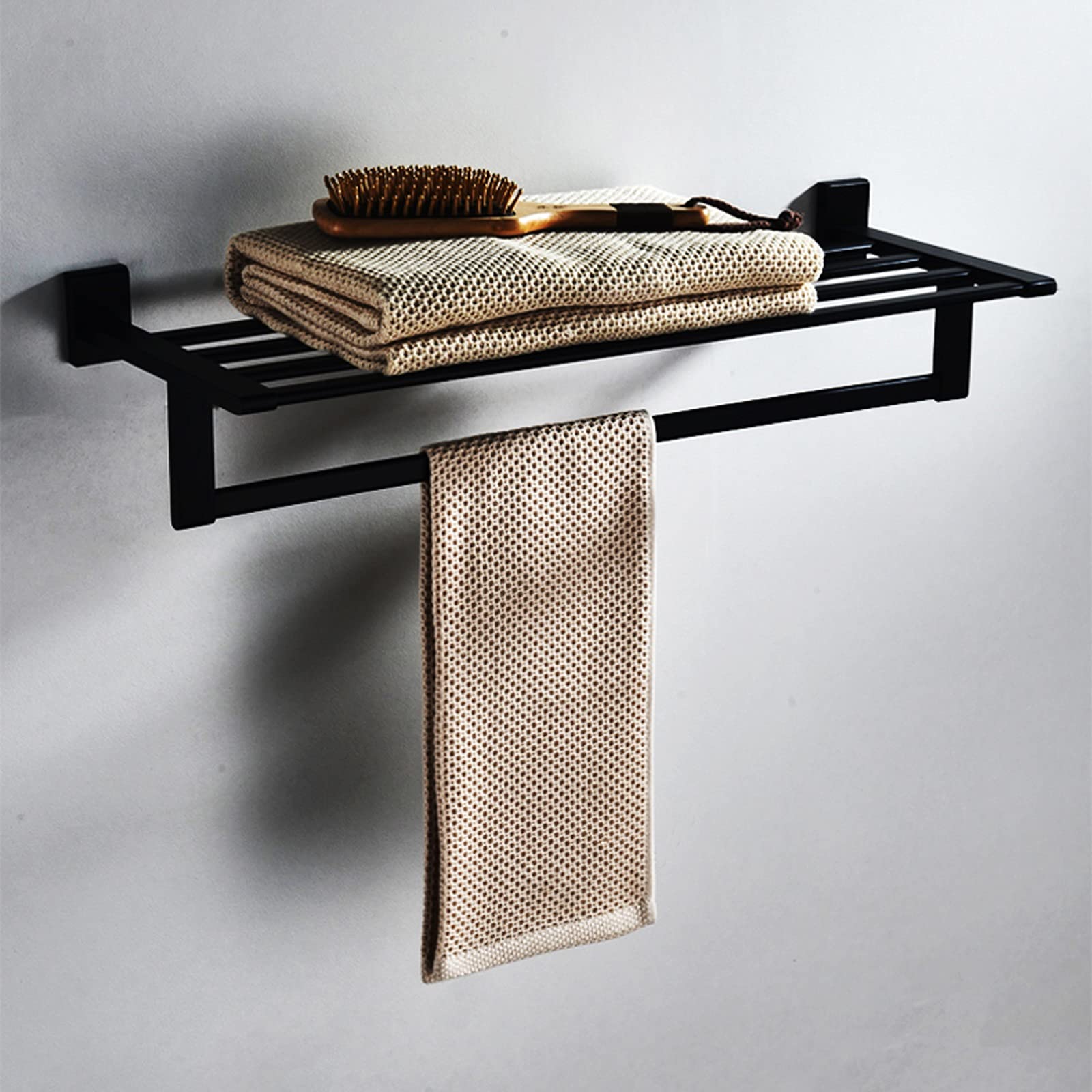 Estante de baño Estantes de baño de Toallas de baño de 24 Pulgadas, Soporte de Toalla Montaje de Pared, baño de Pared de baño montado en la Pared con Barra de Toalla (Negro) Accesorios de baño