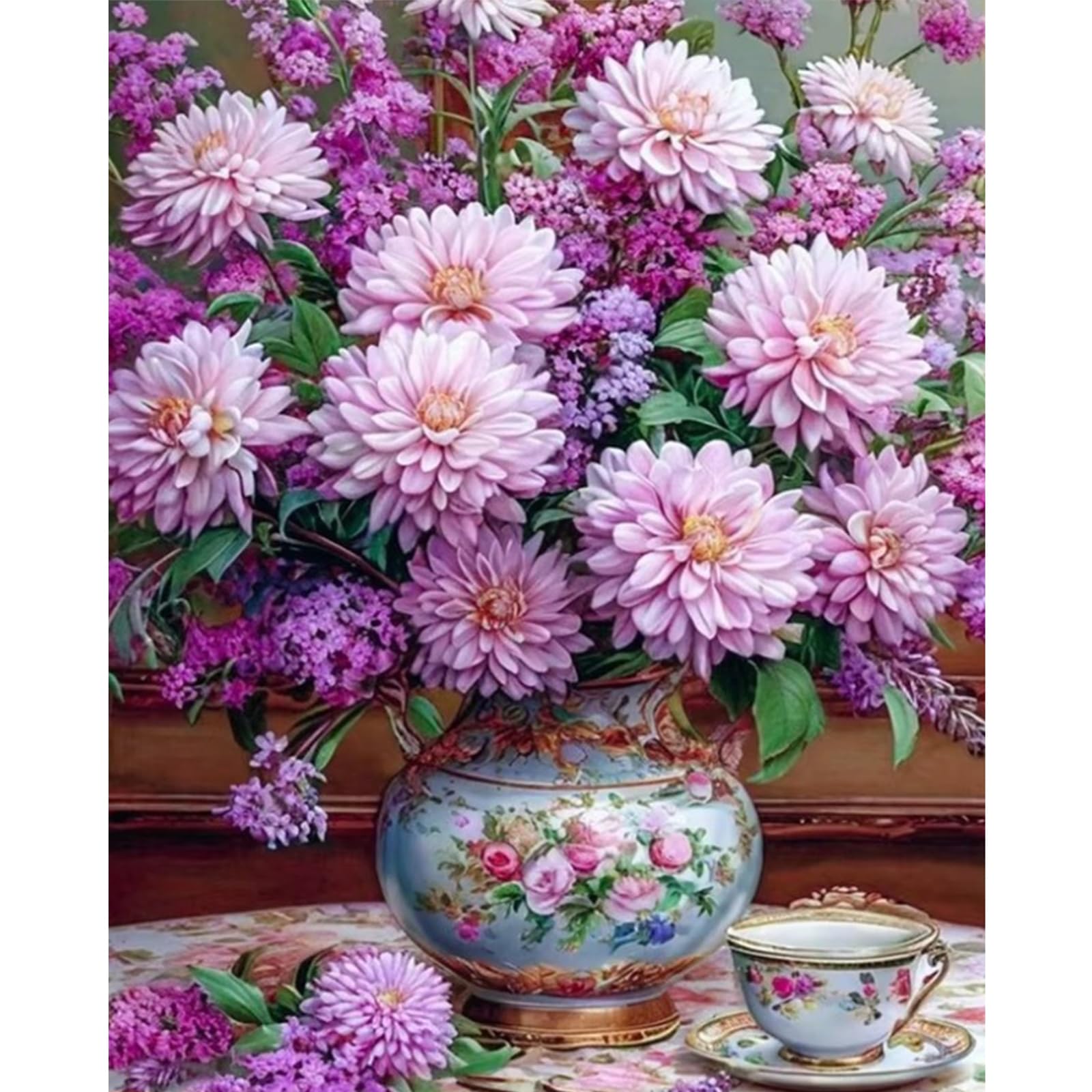 Poetrydraw Purple Dahlia Vase 11Ct Diy Needlework Embroidery Kit 15.74X19.68in Cross Stitch Craft For Beginners & Adults