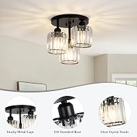 Rayofly Modern Kristály Csillár - 3 Izzós Mennyezeti Lámpa Üveg Burával, Fekete Függőlámpa Nappaliba, Hálószobába, Konyhába, E27 Foglalat 5
