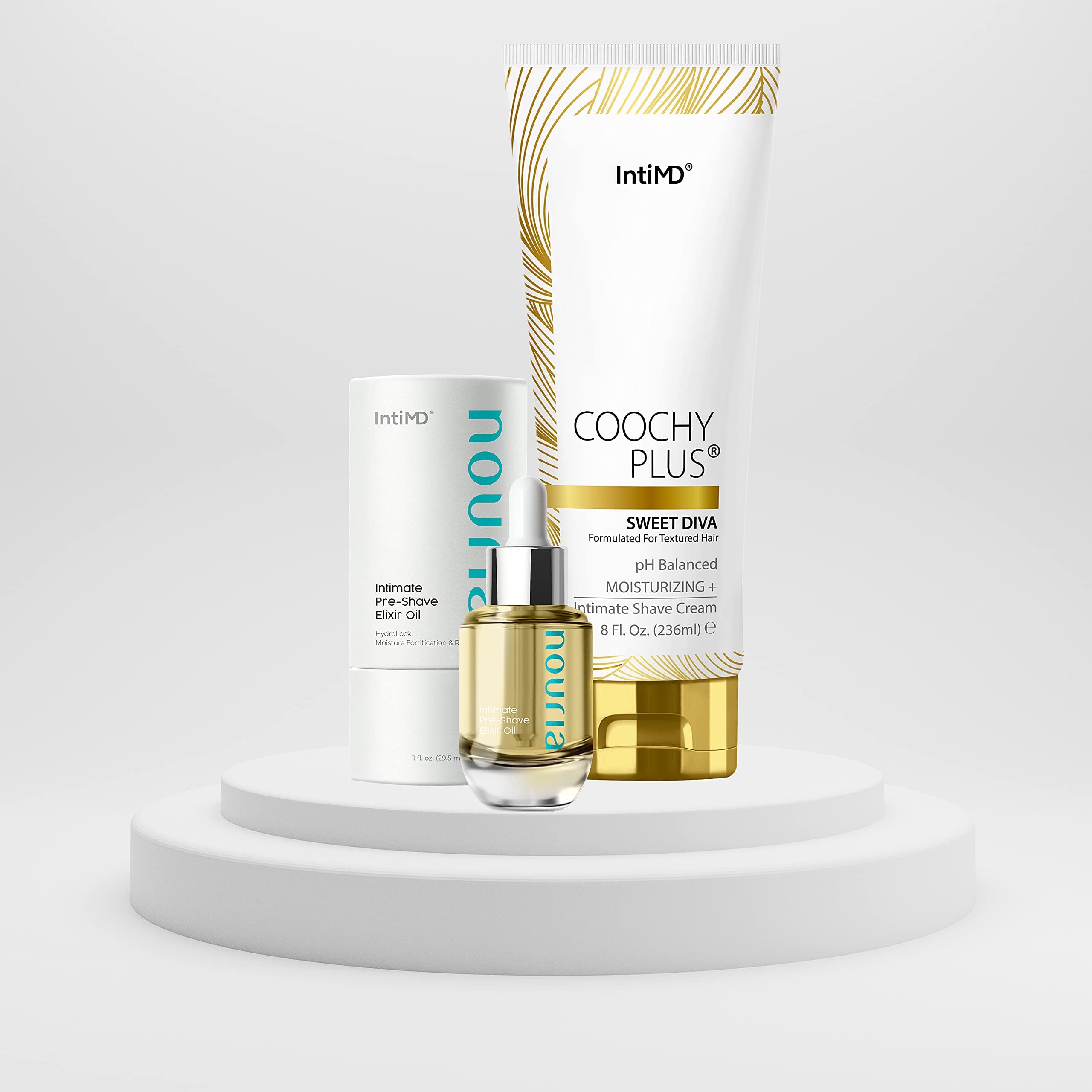 Coochy Plus Intimate Shave Cream Sweet Diva + Pre-Shave Elixir Moisturizer Oil Kit HydroLock & MOISTURIZING PLUS Continuous Hydration Reliefs Razor Burn Bump Ingrown Hair