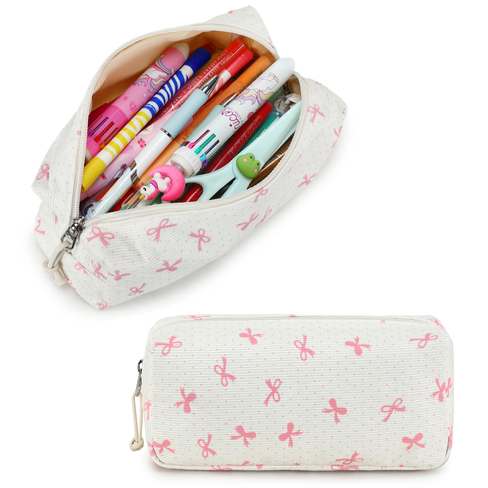 LEDAOU Cute Pencil Case for Kids Girls Boys Pencil Pouch kawaii Pen Pencil Box Bag Holder for School Students (Pink Bow)