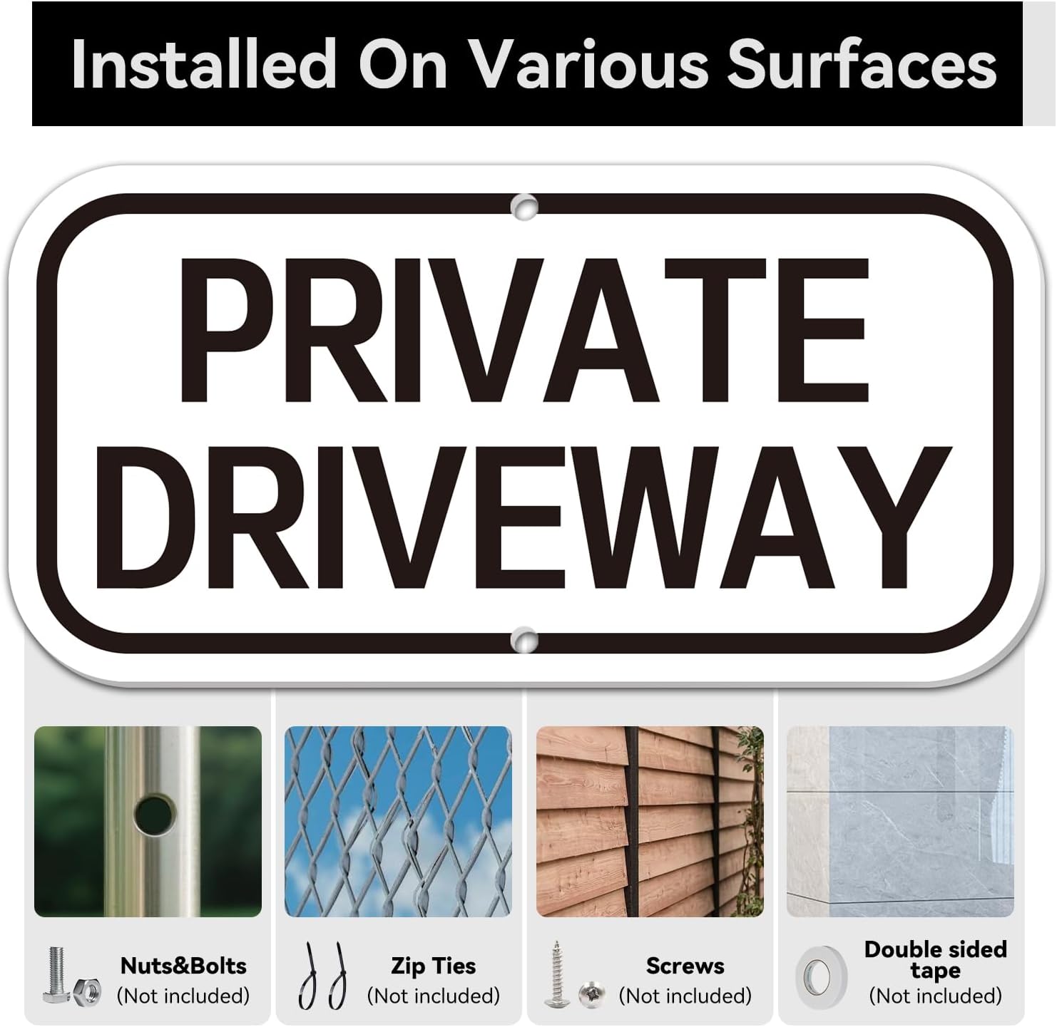 Private Driveway Sign | 6" x 12" Rust Free Aluminum, Weather Resistant, Waterproof, Fade Resistant, 2 Pre-drilled Holes Outdoor & Indoor Use