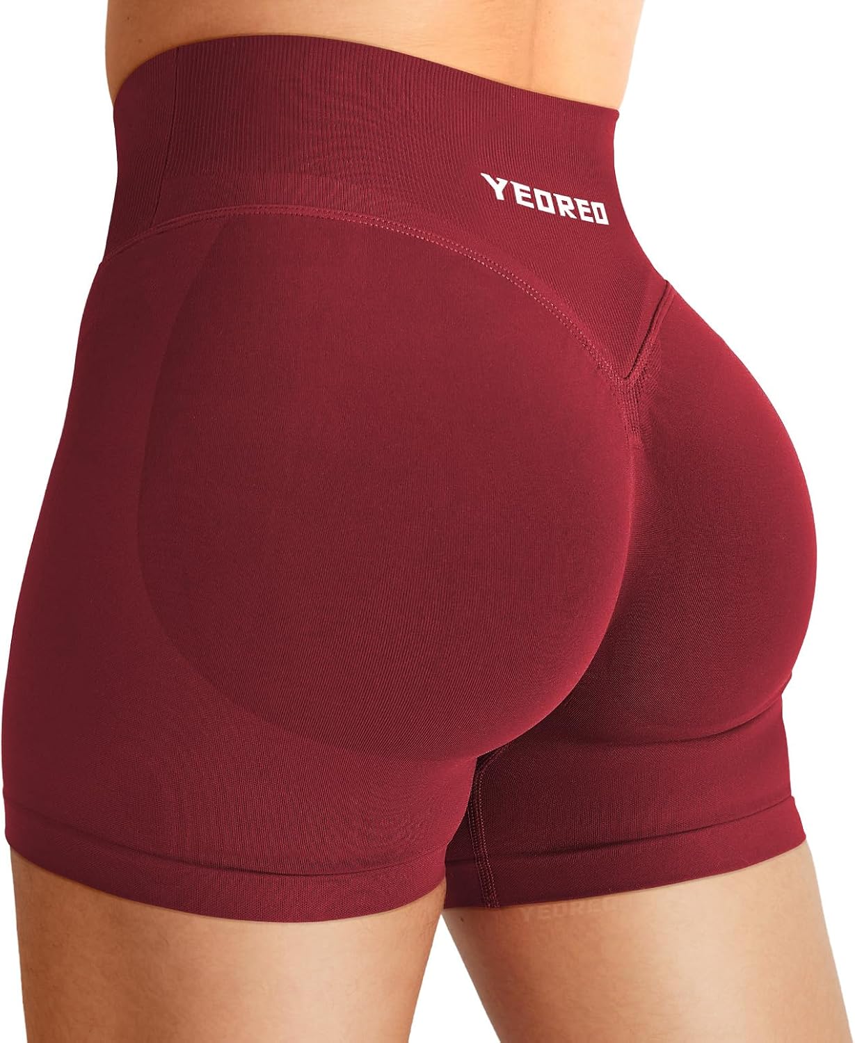 YEOREO Women Workout Gym Shorts Butt Lifting Invisible Scrunch 4.5" Crossover Mid Rise Waistband Seamless Booty Biker Shorts