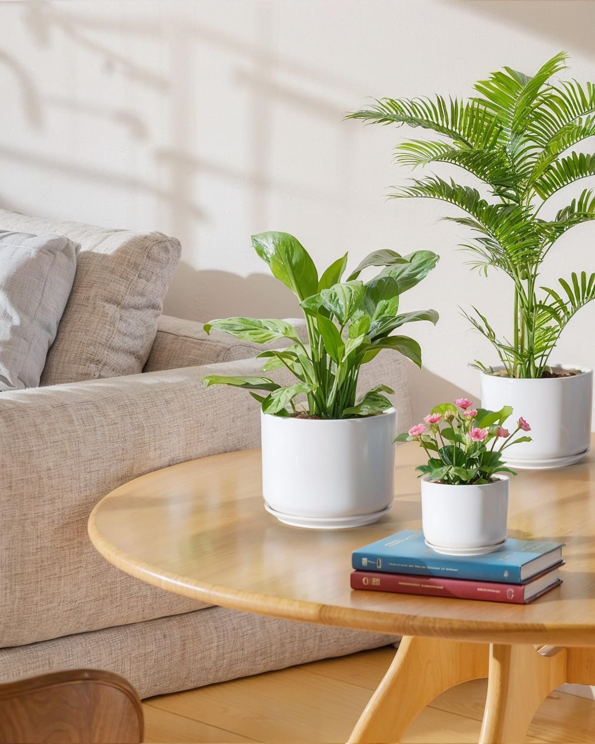 EFISPSS Plant Pots, 4+5+6 Inch Pots for Indoor Plants, Ceramic Planter Pot with Drainage Hole, Flower Pots for Succulent Cactus, Set of 3 - White - Image 5