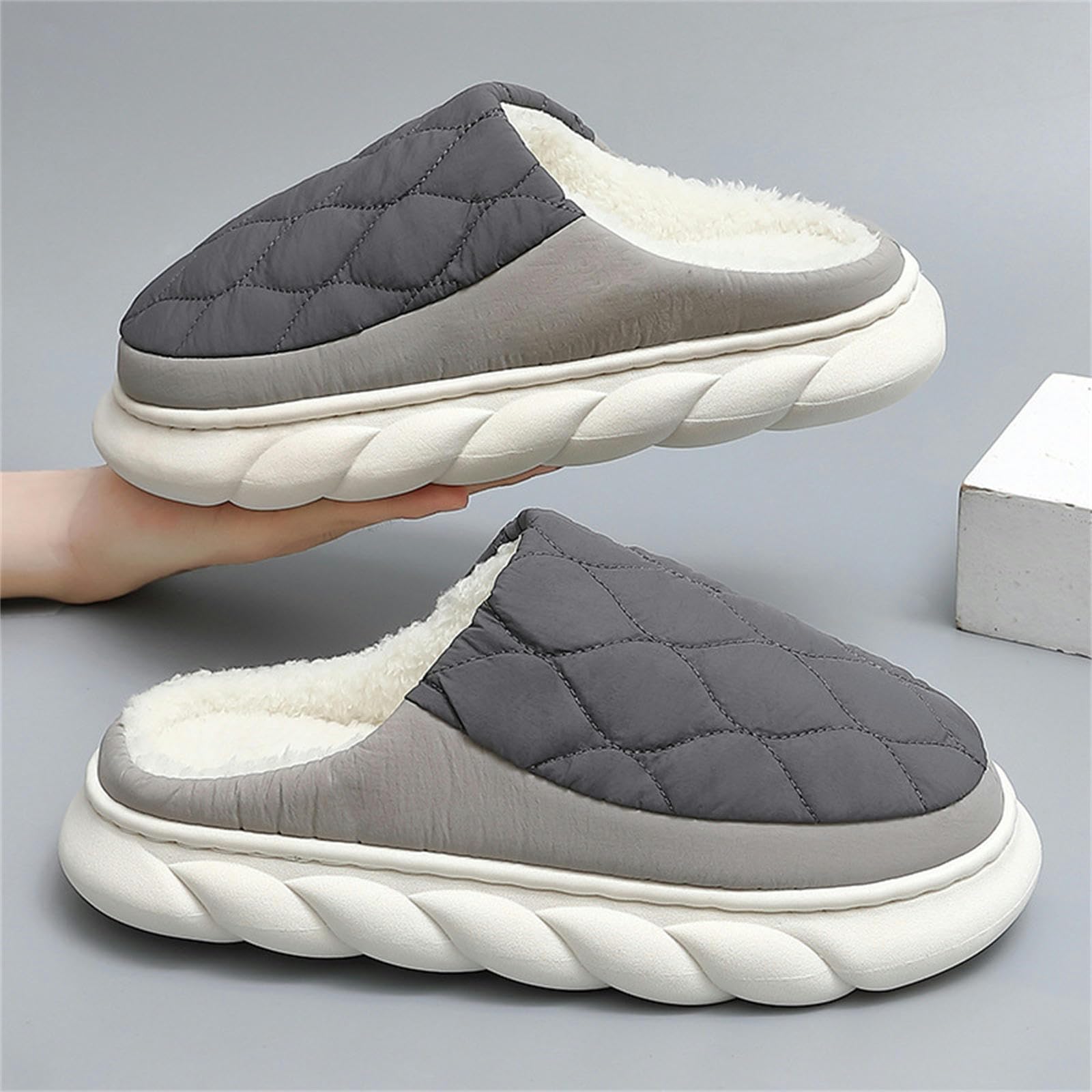 Ciabatte Donna Invernali Pantofole di Cotone da Uomo Senza Slittamento Impermeabile in Cotone Pantofole da Uomo Cupola Calda da Uomo Pantofole-Dark Gray-44-45