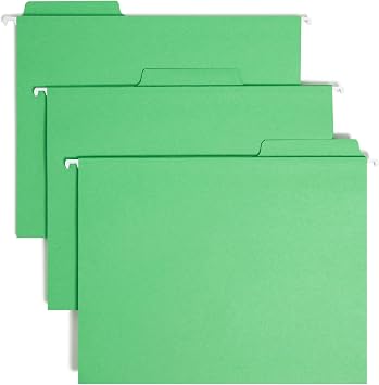 Smead FasTab Hanging File Folder, 1/3-Cut Built-in Tab, Letter Size, Green, 20 Count 64098