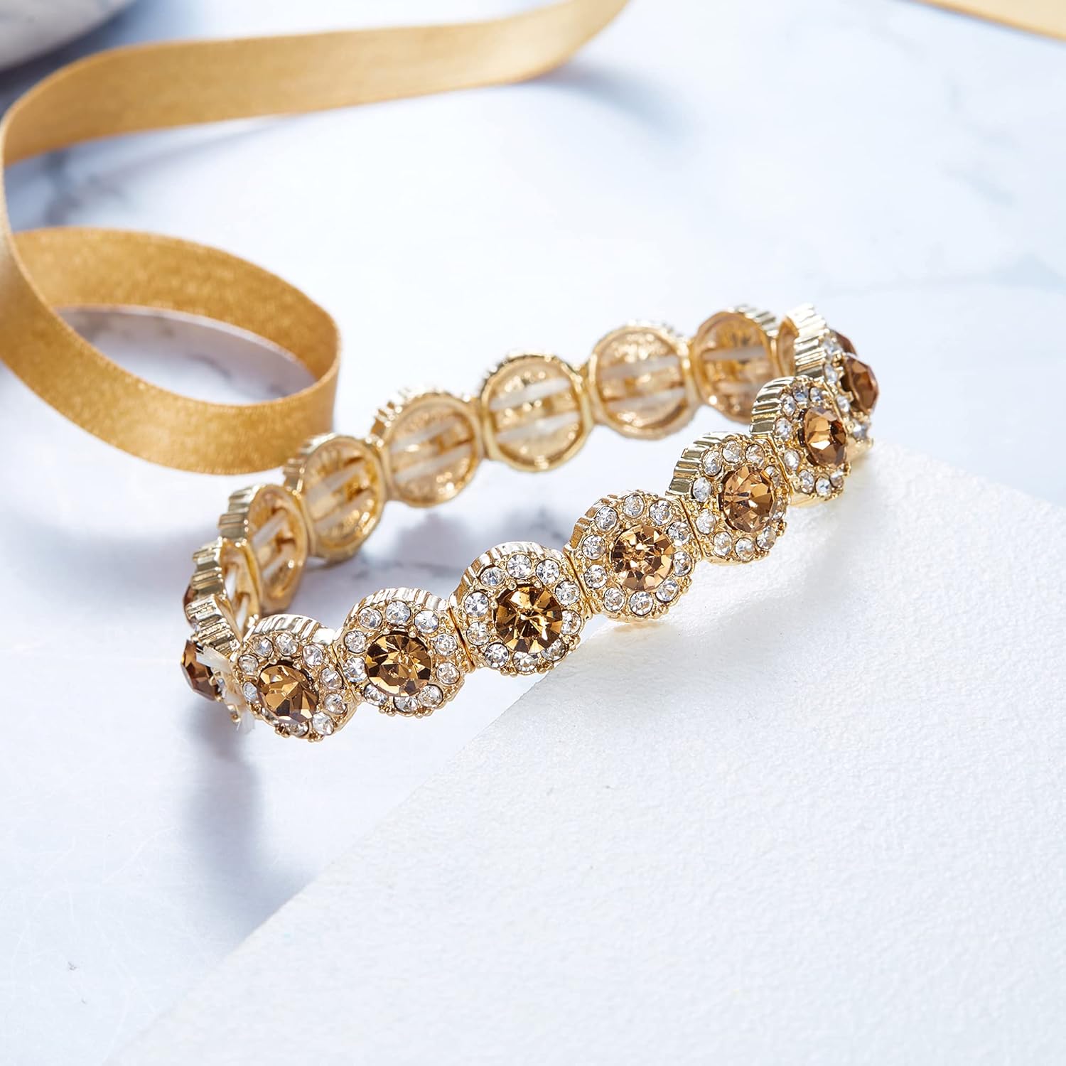 BriLove Women's Wedding Bridal Crystal Rhinestone Beaded Stretch Bangle Bracelet - Image 3