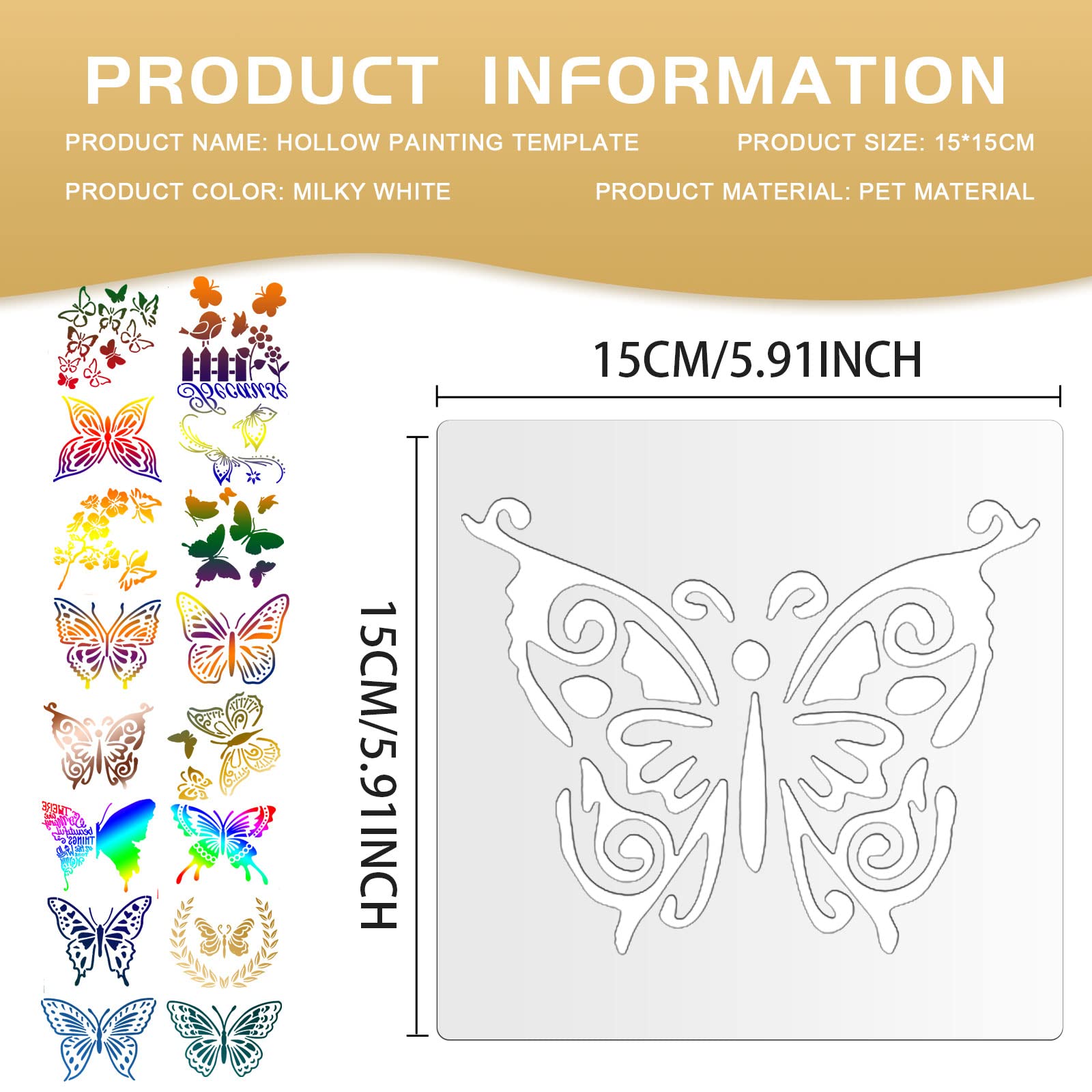 Lot De 25 Pochoirs Papillons Réutilisables - En Plastique PET, 15x15 Cm | Pour Peinture, Décoration Murale, Loisirs Créatifs - 2