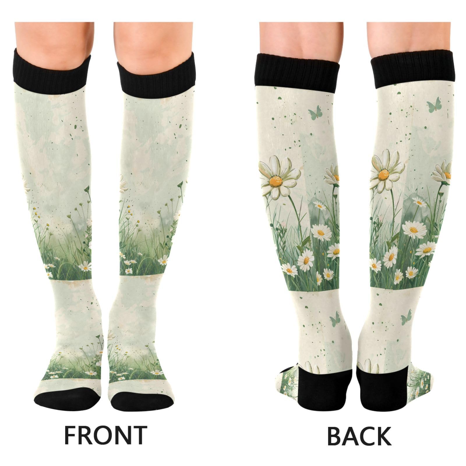 Wassud Vintage Spring Daisies Compression Socks for Women and Men 20-30 mmHg Knee High Socks for Nurses Travel Socks 1 Pair