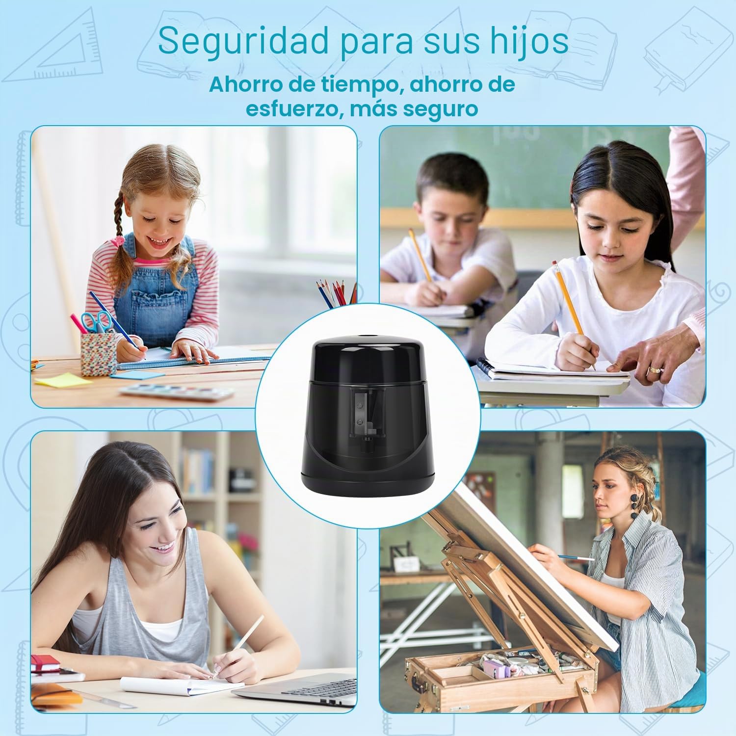 Sacapuntas Eléctrico Profesional Recargable con Contenedor para Lápices de 7-12 mm - para la Escuela, Hogar y Oficina