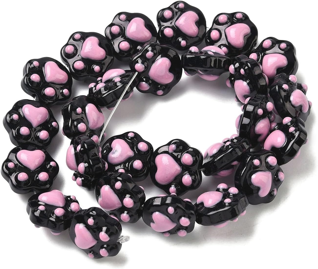 KitBeads 20Pcs Enamel Black Paw Print Shaped Glass Beads Cat Dog Animal Cartoon Beads for Jewelry Making Bracelets Earring Keychains Pens Crafts
