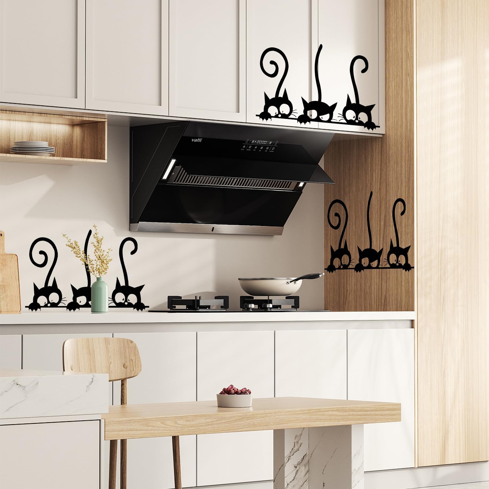 Set di 4 Adesivi Murali Neri Gatti, Divertente Adesivo Da Parete Gatto Nero, Muro Decorazione, Adesivi Muro Gatti, per Soggiorno Camera da letto Camera dei Bambini Corridoio Finestra