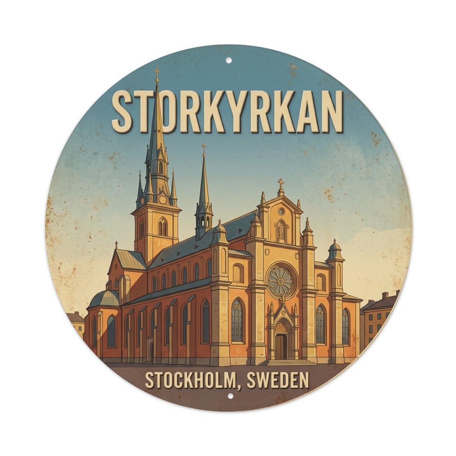 Vintage Travel Storkyrkan Sweden Cathedral Metal Tin Sign