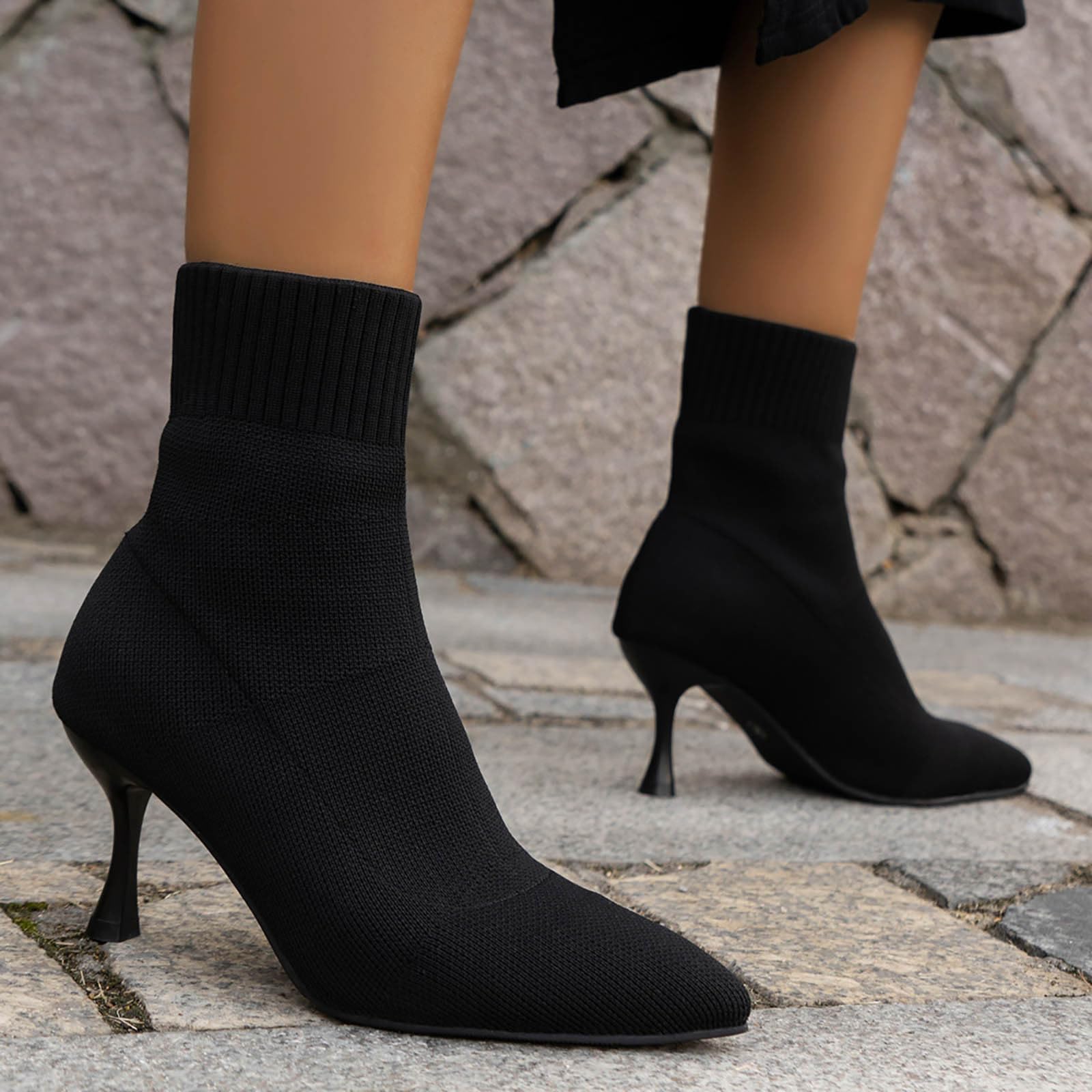 Stivaletti casual in pelle, da donna, sexy, tinta unita, semplici, casual, a maglia, traspiranti, calze, tacchi alti, tacchi sottili, stivaletti da pioggia da donna, impermeabili, leggeri