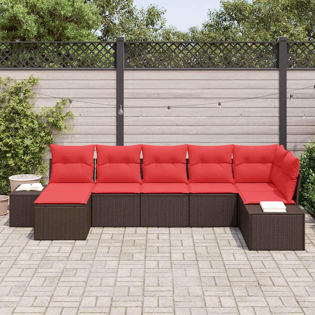 Modularny polirattan z poduszkami tarasowy brązowy 319x154x69 cm zestaw 7