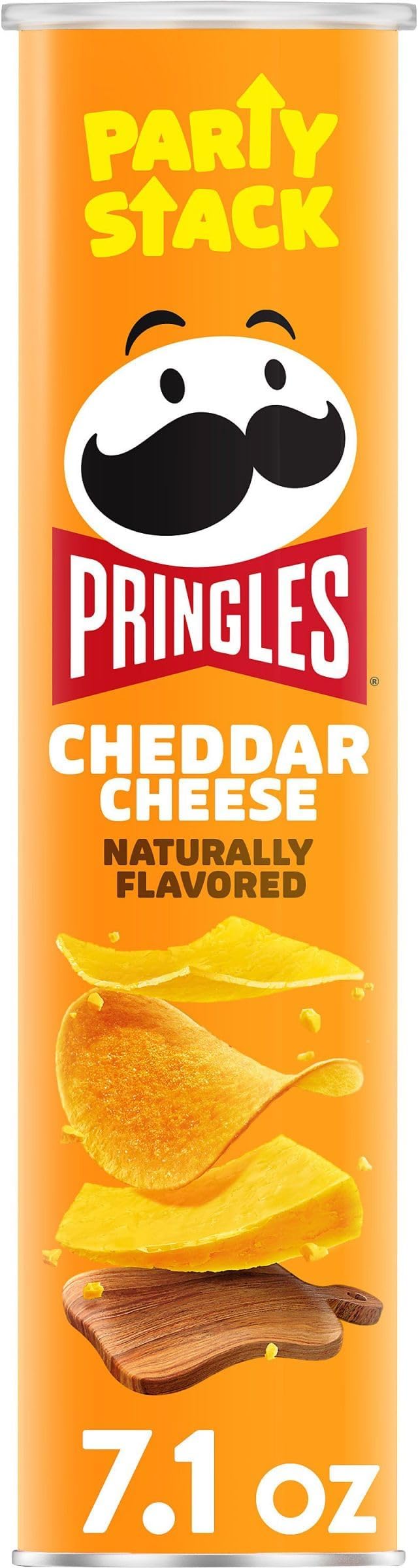 PringlesPotato Crisps Chips, Lunch Snacks, On-The-Go Snacks, Party Stack, Cheddar Cheese, 7.1oz Can (1 Can)