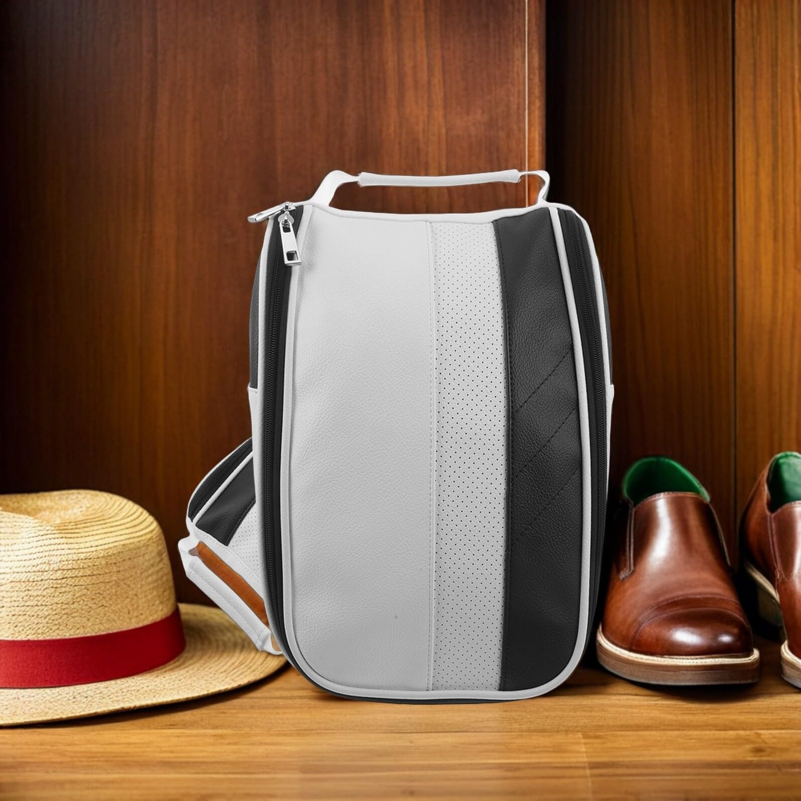 Golfschuhtasche aus Kunstleder Atmungsaktiv Kompakt mit Tragegurt Staubschutz für Golf und Outdoor Reisen