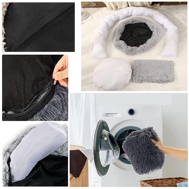 Foto 2 de 6 de Cama para perros y gatos, redonda, mullida, cama para gatos, extraíble, lavable, cojín para perros