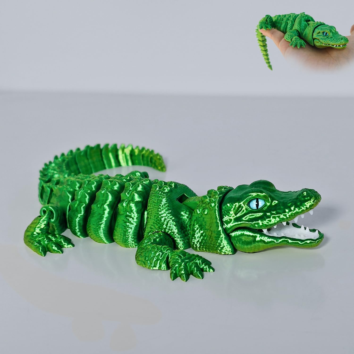3D Printed Alligator - Articulated Models Figurine- Flexible Joint Animal Models - Surprise Gifts for Fidget Enthusiasts and 3D Printing Fans- Green