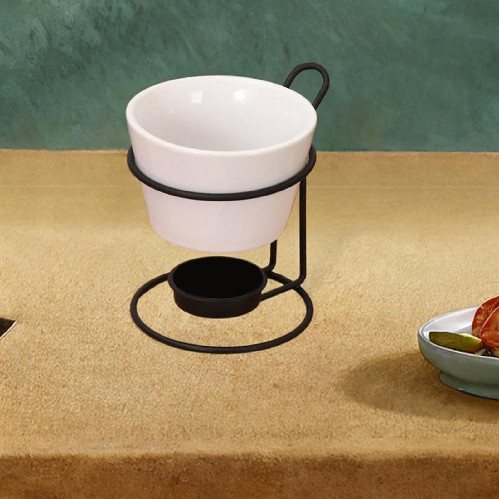 Fondue Set Ceramic Butter Warmer Set with Rack Chocolate Melting Pot Melt Hot Pot Bowl for Wedding Anniversary Party Caramel, White