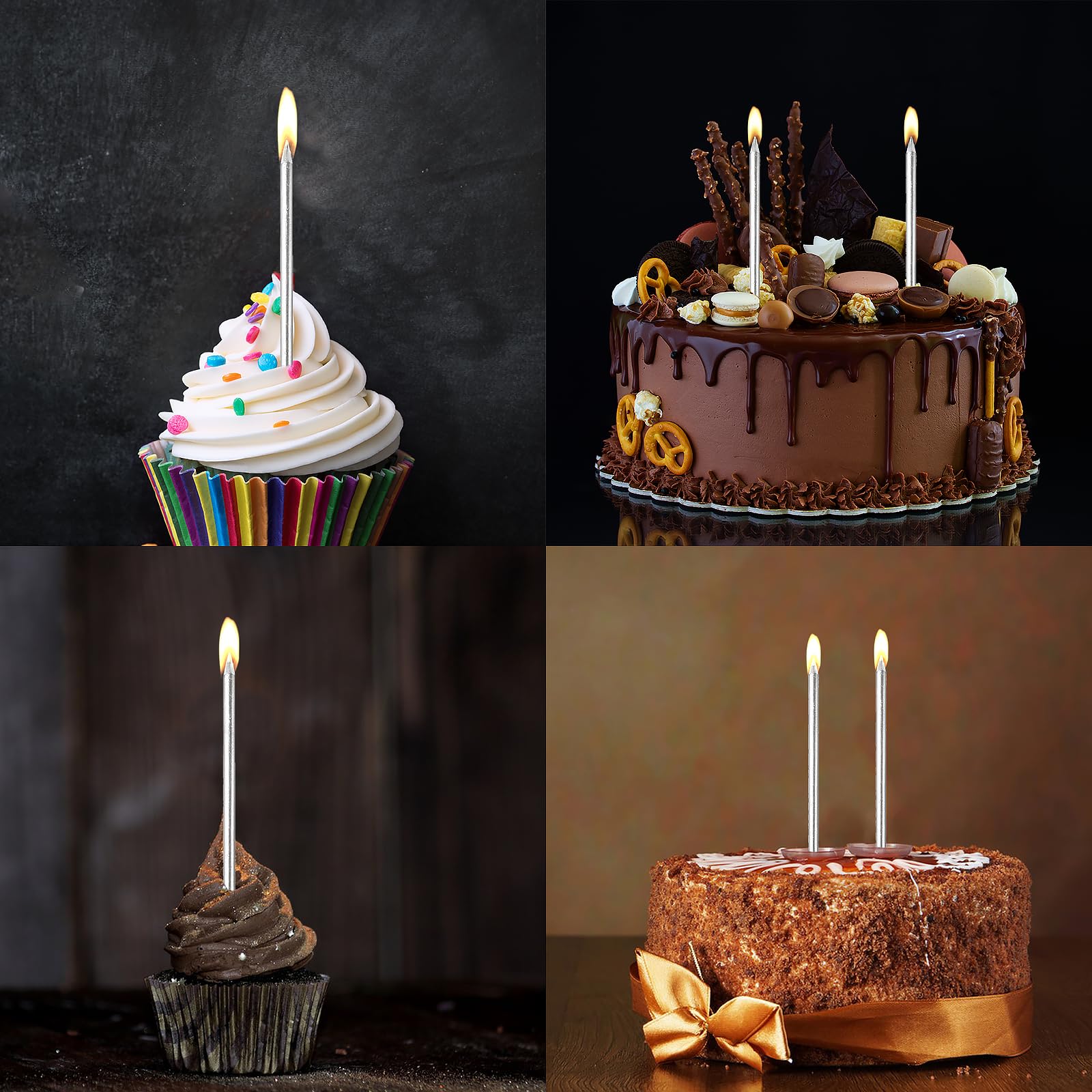 12 Silberne Geburtstagskerzen Lang & Dünn – Je 15 Cm Hoch, Metallisch, Rauchfrei, Für Torten & Cupcakes