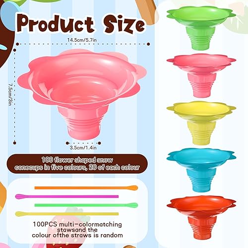 Miniatura 6 de Silkfly 300 tazas de cono de nieve de flores coloridas de Navidad de 4 onzas, paraguas de papel y kit de cucharas y pajitas, cuencos de hielo