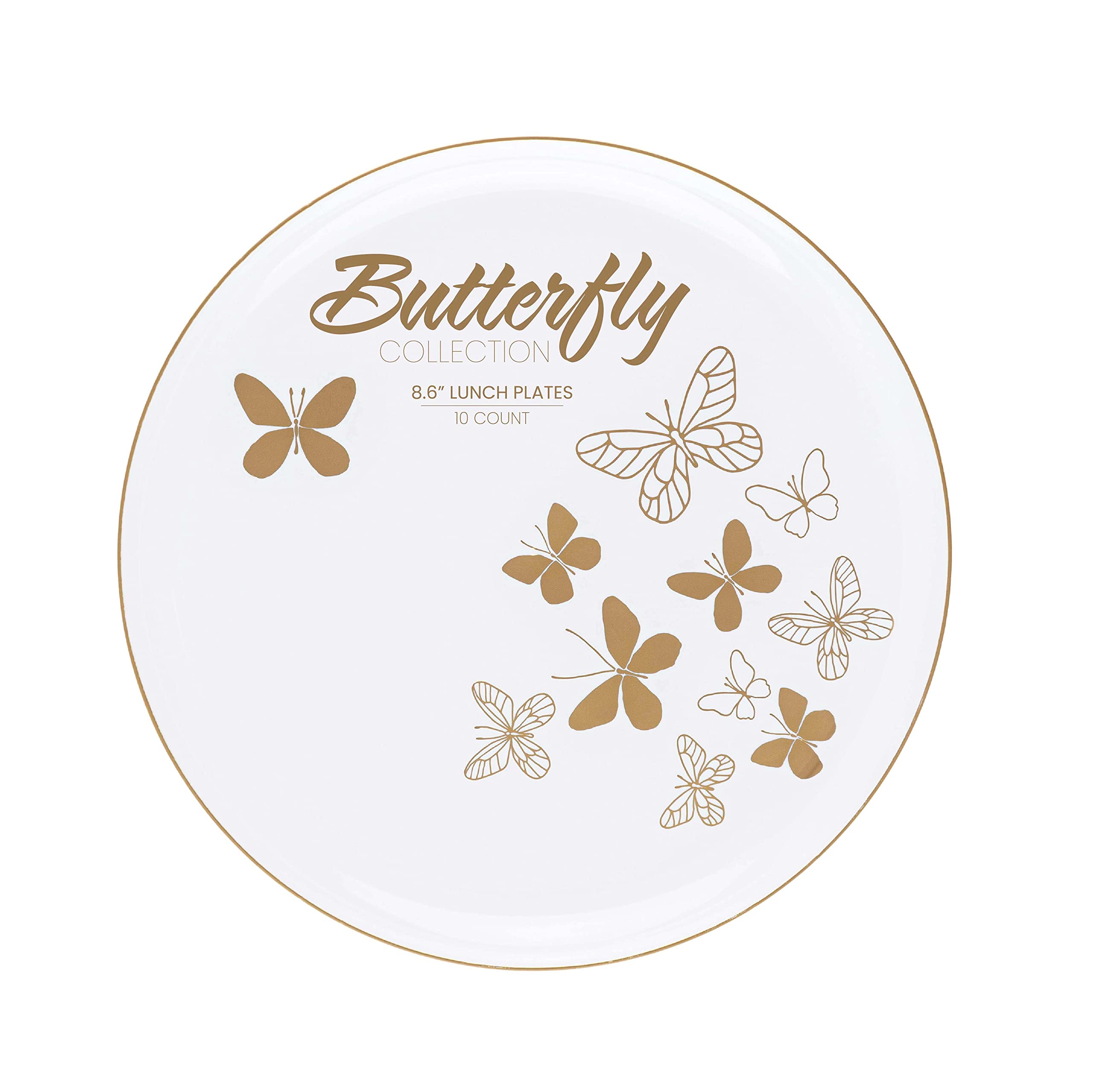 PLASTICPRO [30 Pack 8.6 Plastic Party Plates Edge Collection Premium heavyweight Elegant Disposable Tableware Dishes Butterfly Collection