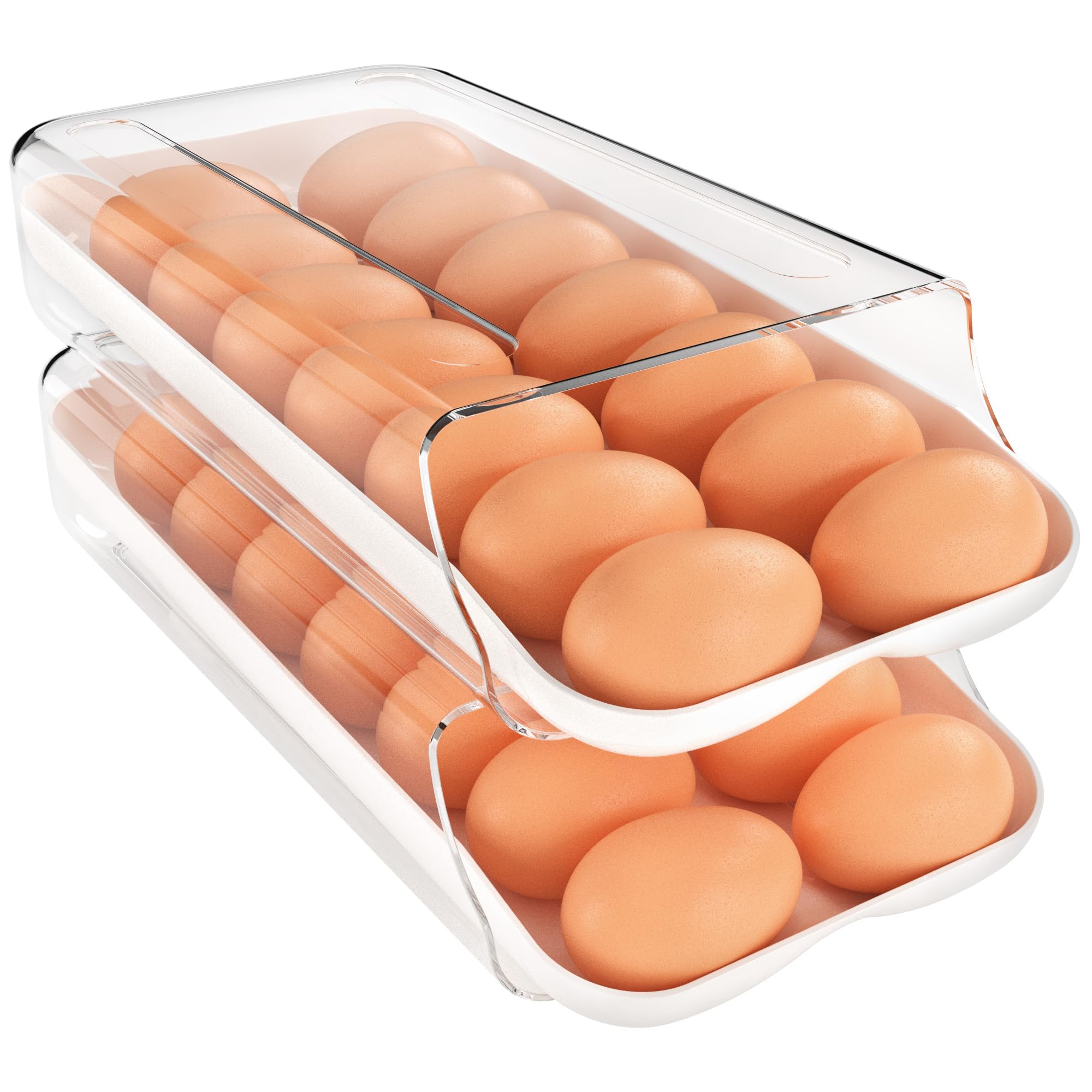 theaoo Egg Holder for Fridge, Automatic Rolling Egg Container, White, 2Pack