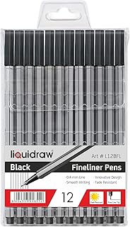 Liquidraw Black Fineliner Pens - 12 Set | Fine Point 0.4 mm Tip | Storag...