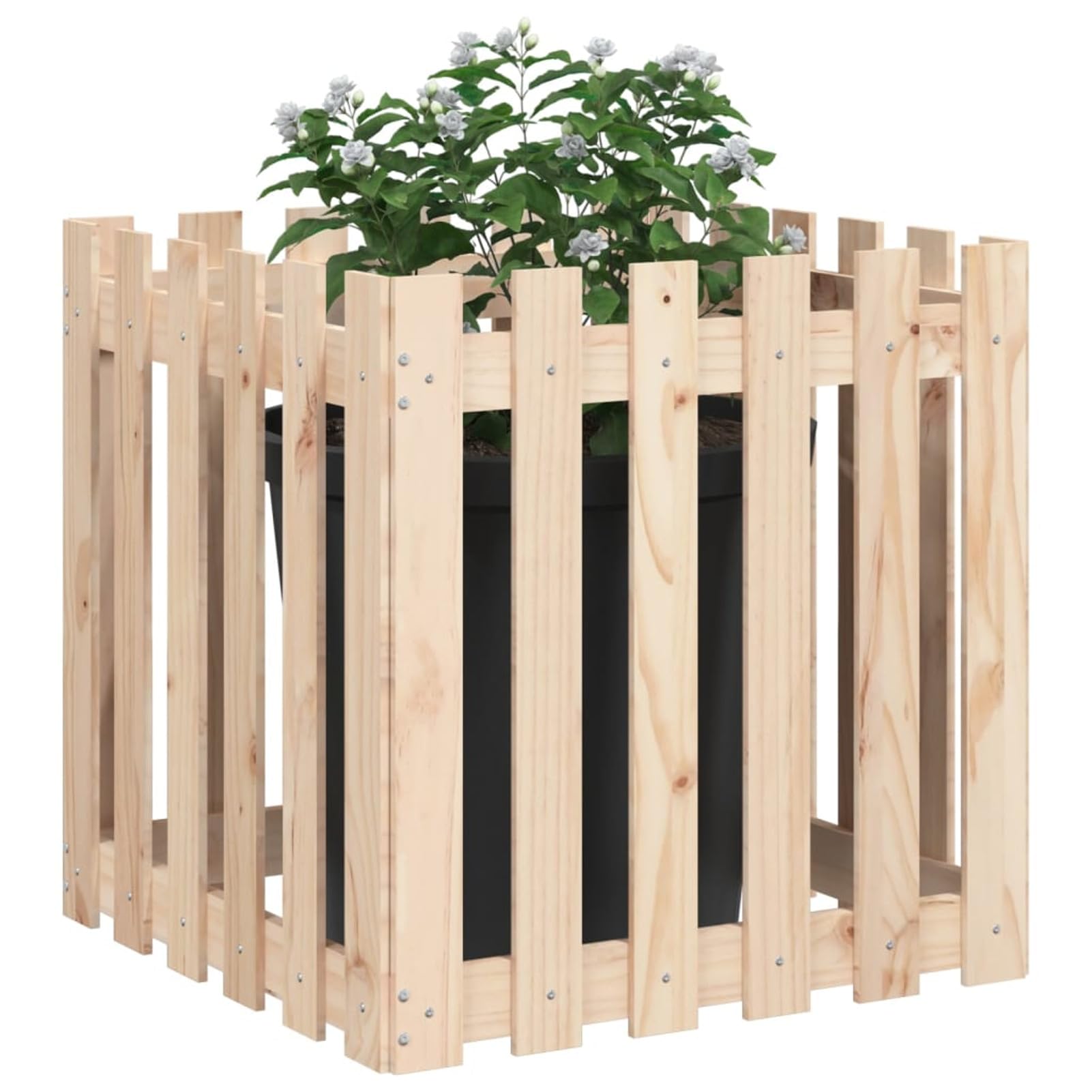 Jardinera con diseño de Valla Madera Maciza de Pino 60x60x60 cm Kit de Cultivo huerto Interior de Hierbas aromáticas