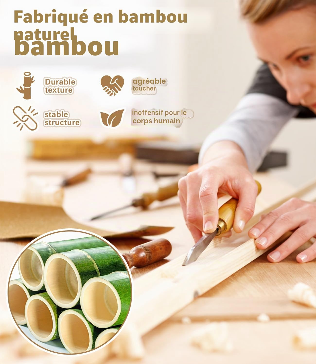 Porte-vêtements en bambou pour enfants avec deux pôles, porte-vêtements pour enfants, petit porte-vêtements avec rangement, parfait pour les costumes et les accessoires (couleur naturelle)