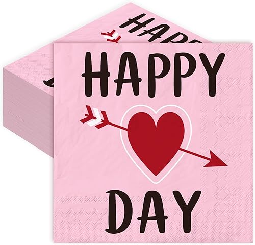 Whaline Paquete de 80 servilletas de papel para el día de San Valentín de 6.5 x 6.5 pulgadas, servilletas desechables de corazón para fiesta de San