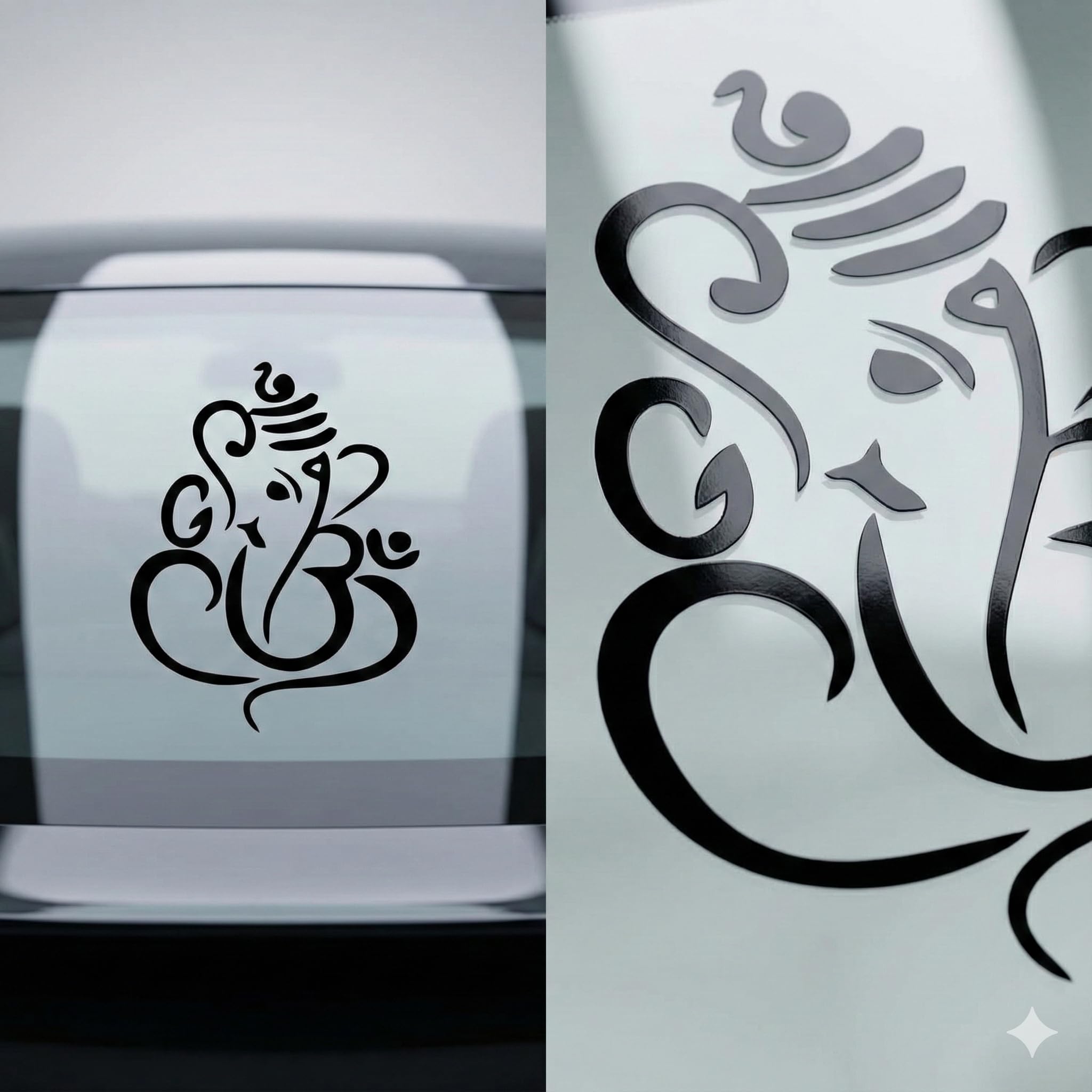 PriyAnkit Ganesha Vinyl Car Sticker – 3.8 x 2.9 Inch Waterproof Self-Adhesive Lord Ganpati Om Wall & Car Decal for Home, Office, Laptop, Bike, Glass & Puja Room Decoration (Black)