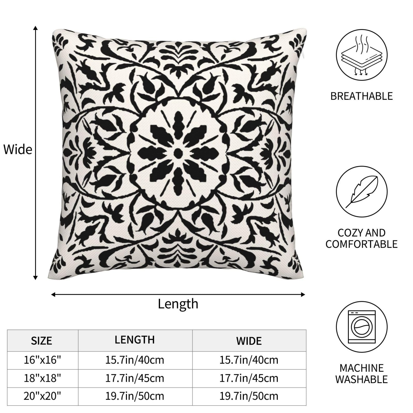 GAAFOSIPH Black Set of 2 Cushion Covers 40cm x 40cm Bohe Flower Modern Double Sided Printed Square Linen Decor 16 x 16 inches Cushions Cases Home Garden Decorations Pillow Cover for Sofa Bed Outdoor - Image 3