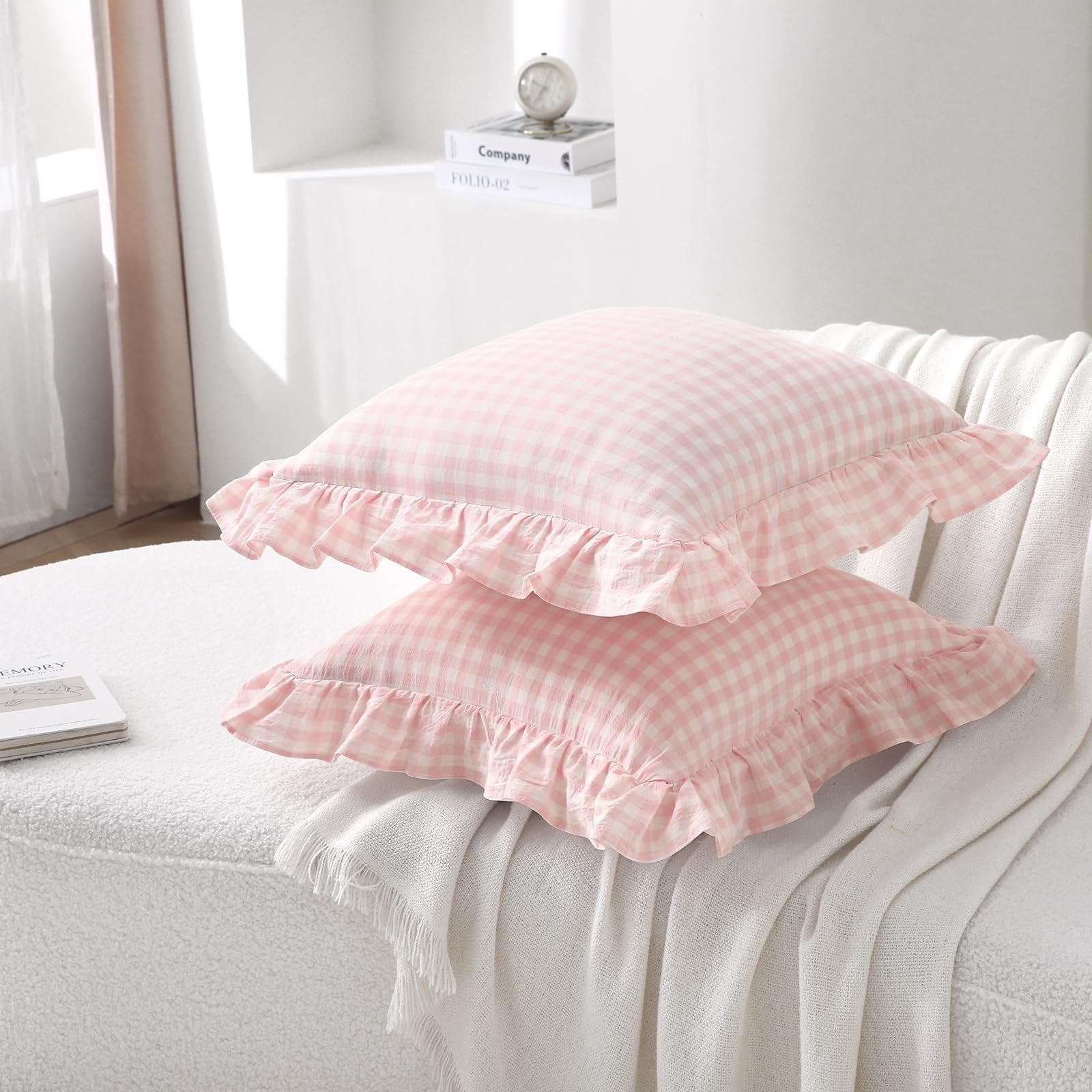 Fiokroo Lot De 2 Housses De Coussin Carrées à Carreaux Noirs