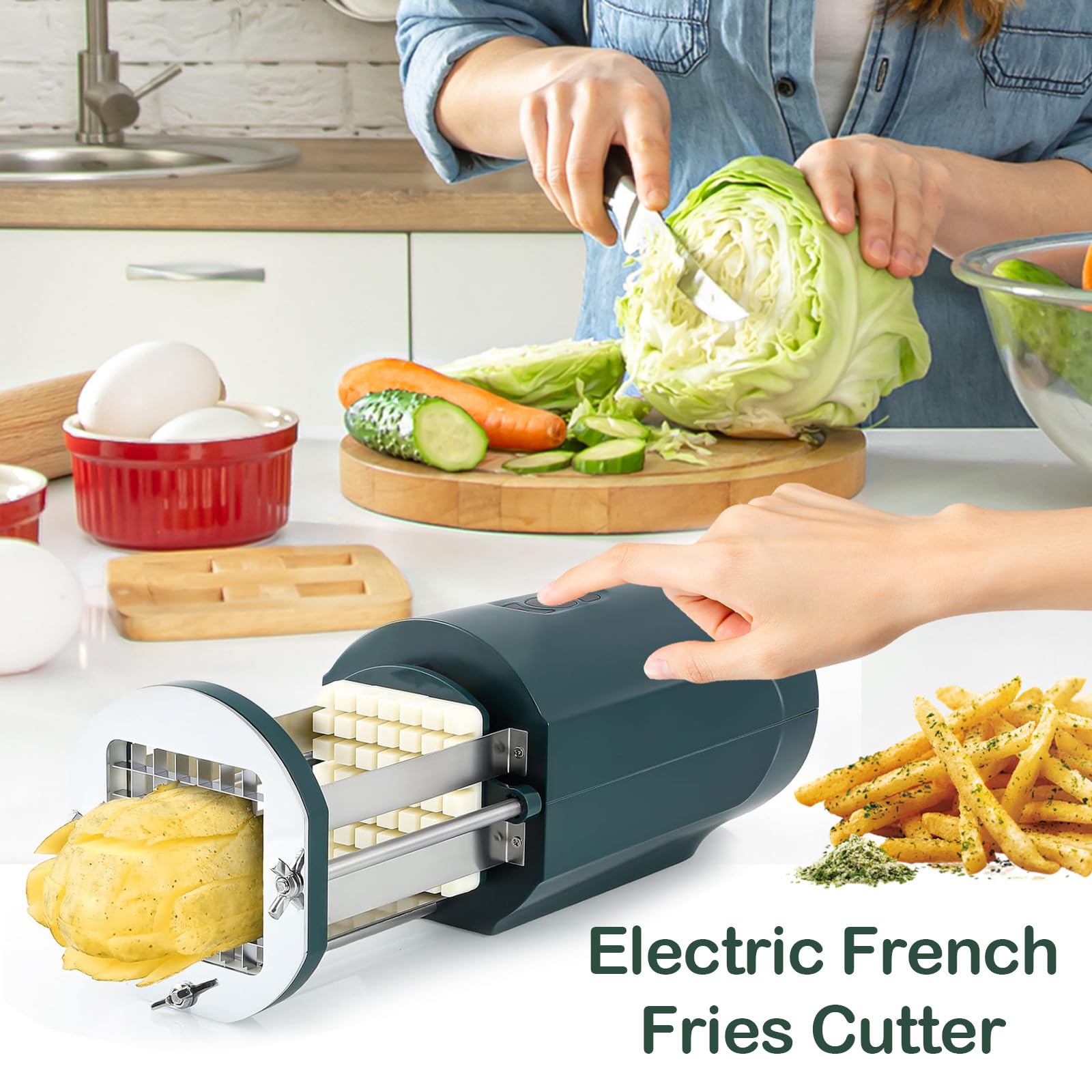 Coupe Frites Électrique, Coupe Frite Professionnel Coupe Pommes De Terre, Coupe Pommes De Terre Coupe Légumes Avec Lame De 9x9 mm Et 12 X 12 mm, Coupe Légumes Multifonctionnel Mandoline Cuisine
