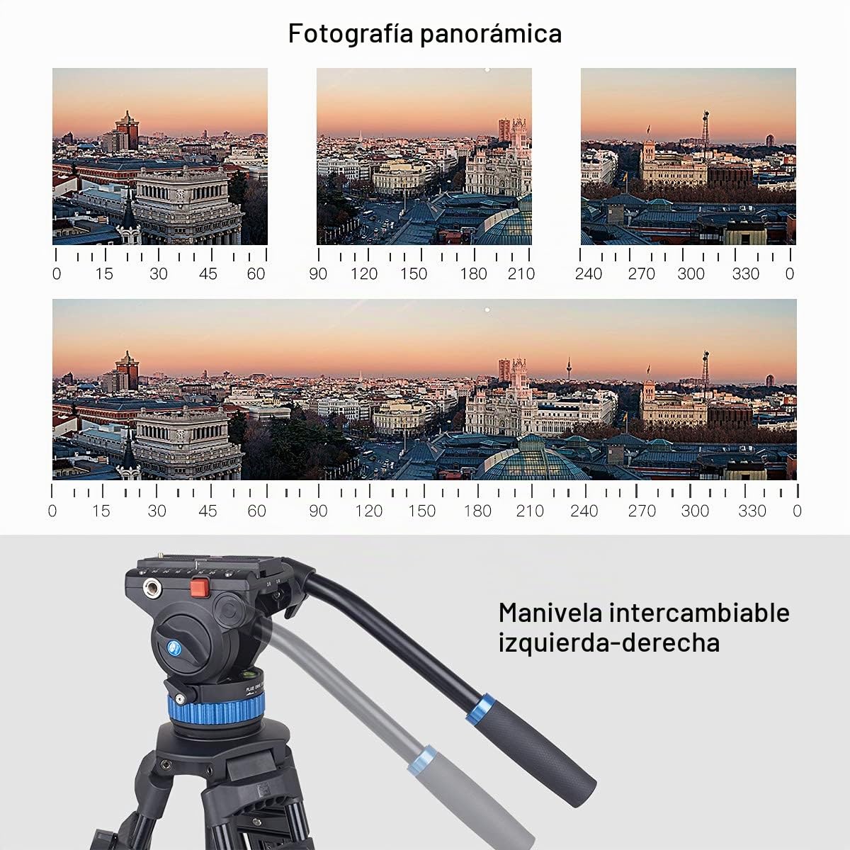SIRUI Vídeo Trípode SH15, 155cm Trípode de Vídeo para Cámara con Cabezal Fluido, Aluminio Cámara de Viaje Duradero para Videocámara, Base Panorámica de 360°, Carga Máxima 10KG