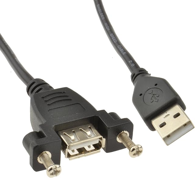 kenable USB 2.0 Panel Mount Female A Socket to A Plug Cable 0.15m 15cm [0.15 metres]