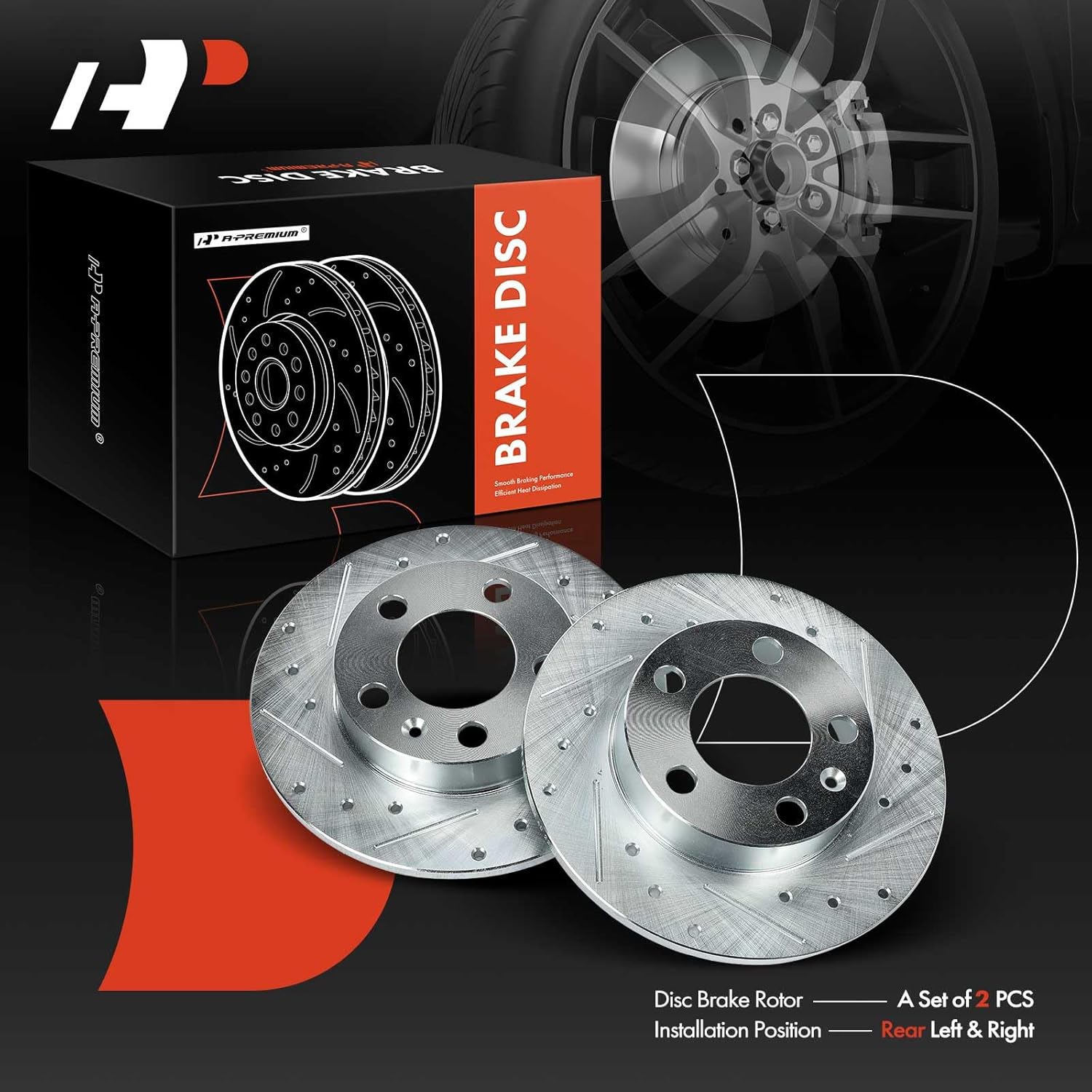 A-Premium 9.14 inch (232mm) Rear Drilled and Slotted Disc Brake Rotors Compatible with Select Volkswagen/Audi Model - Jetta/Golf 1999-2006, Jetta City 2007-2009, Golf City/Beetle/TT