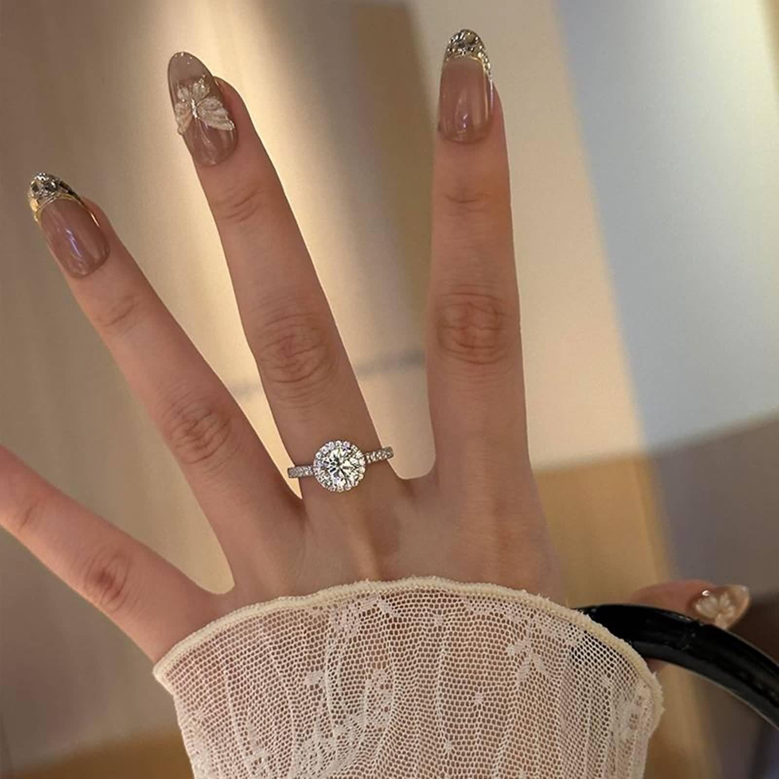 Halo Obrączki ślubne z białego złota 750 dla kobiet z 1 ct moissanit, pierścionki zaręczynowe damskie, 9K/14K/18K białe złoto/Pt950 platyna, rozmiar 47 (15,0)-65 (20,7)