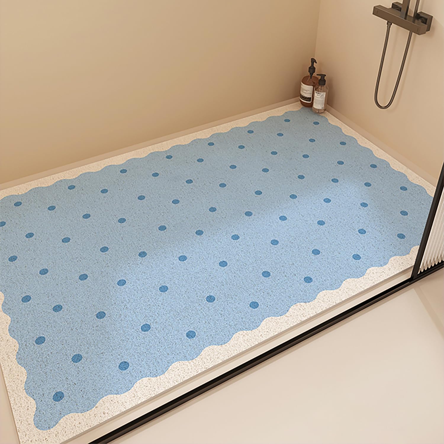 QYMYOZ Non-Slip Shower Mat 60x60cm Luffa Bath Mat Drain Hole Bath Mat Waterproof Bathroom Rug Blue Shower Tappetino for Home Safety and Comfort