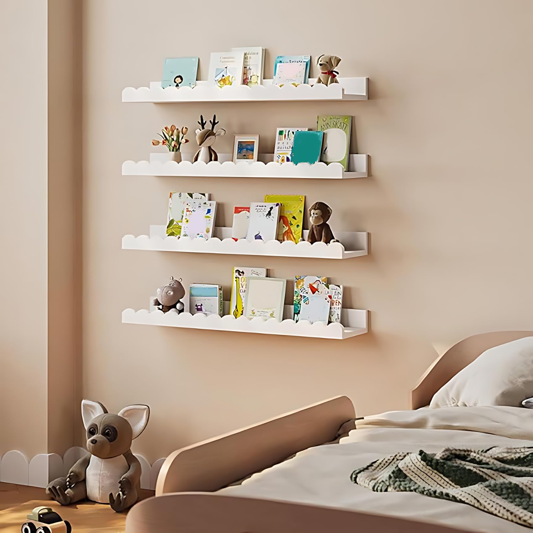 Osmond Estantes Festoneados (4 Unidades), Color, 15,6 Pulgadas, Flotantes, para Habitación Infantil, Decoración de Pared.