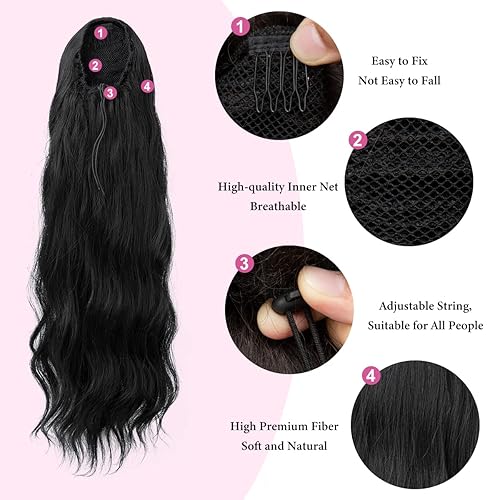 Miniatura 10 de Extensión de cola de caballo con cordón de 14 pulgadas, extensiones de cabello corto y rizado para mujeres y niñas, fibra sintética resistente al