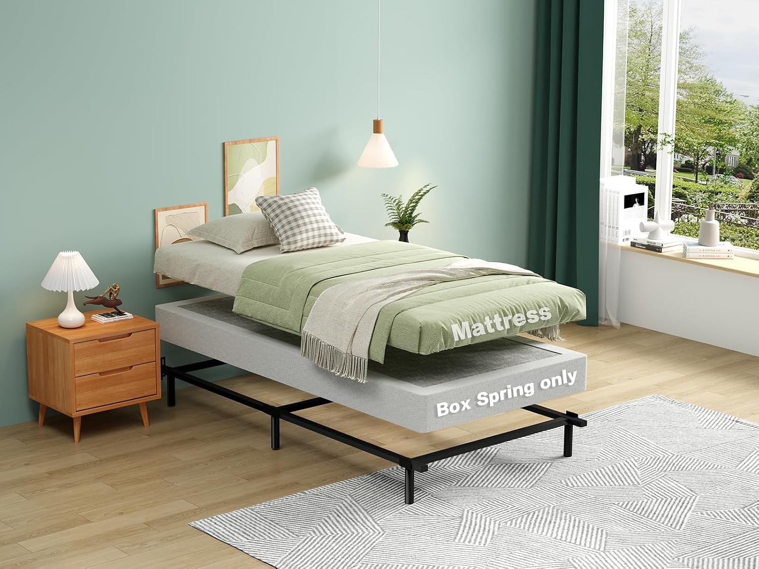 Twin Box Spring 7 Inch Heavy Duty Metal Bed Base with Cover