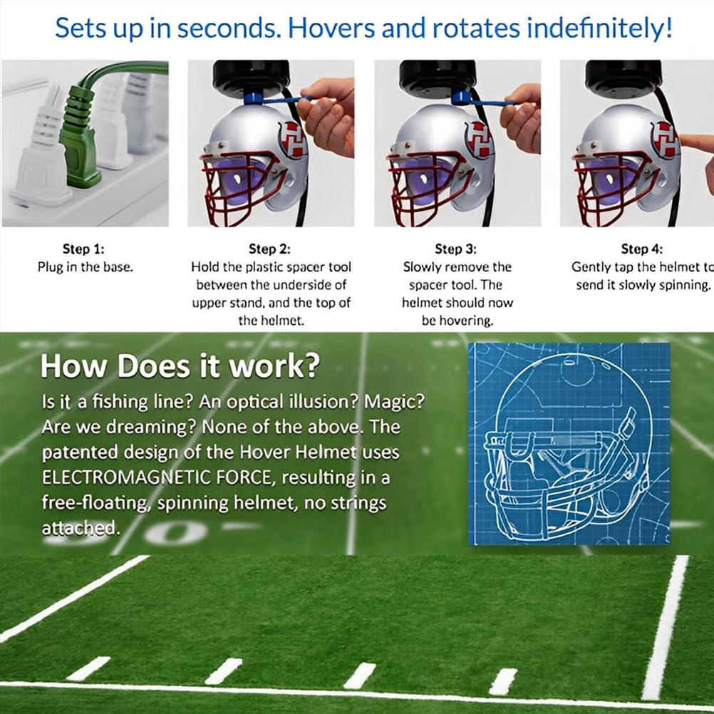 Casco da Football Americano Fluttuante Mini Rotante | Levitazione, Collezionabile Sportivo da Scrivania, Regalo per Tifosi, Regalo per Amici e Alumni, Regalo per Compleanno