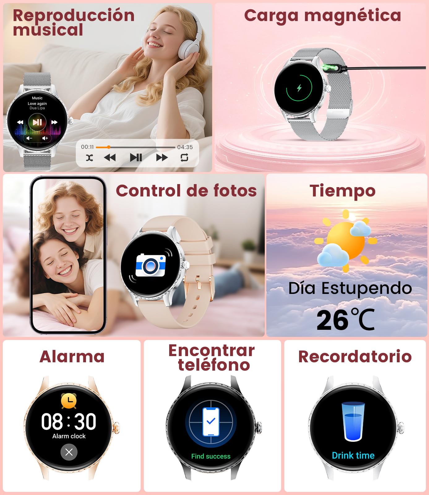 Reloj Inteligente Mujer Redondo,1.32" Amoled/Llamadas Bluetooth,SmartWatch Mujer con Función Femenina/Monitor de Sueño/24H Pulsometro,110+ Deportes/IP68 para iOS Android (Malla de Plata)