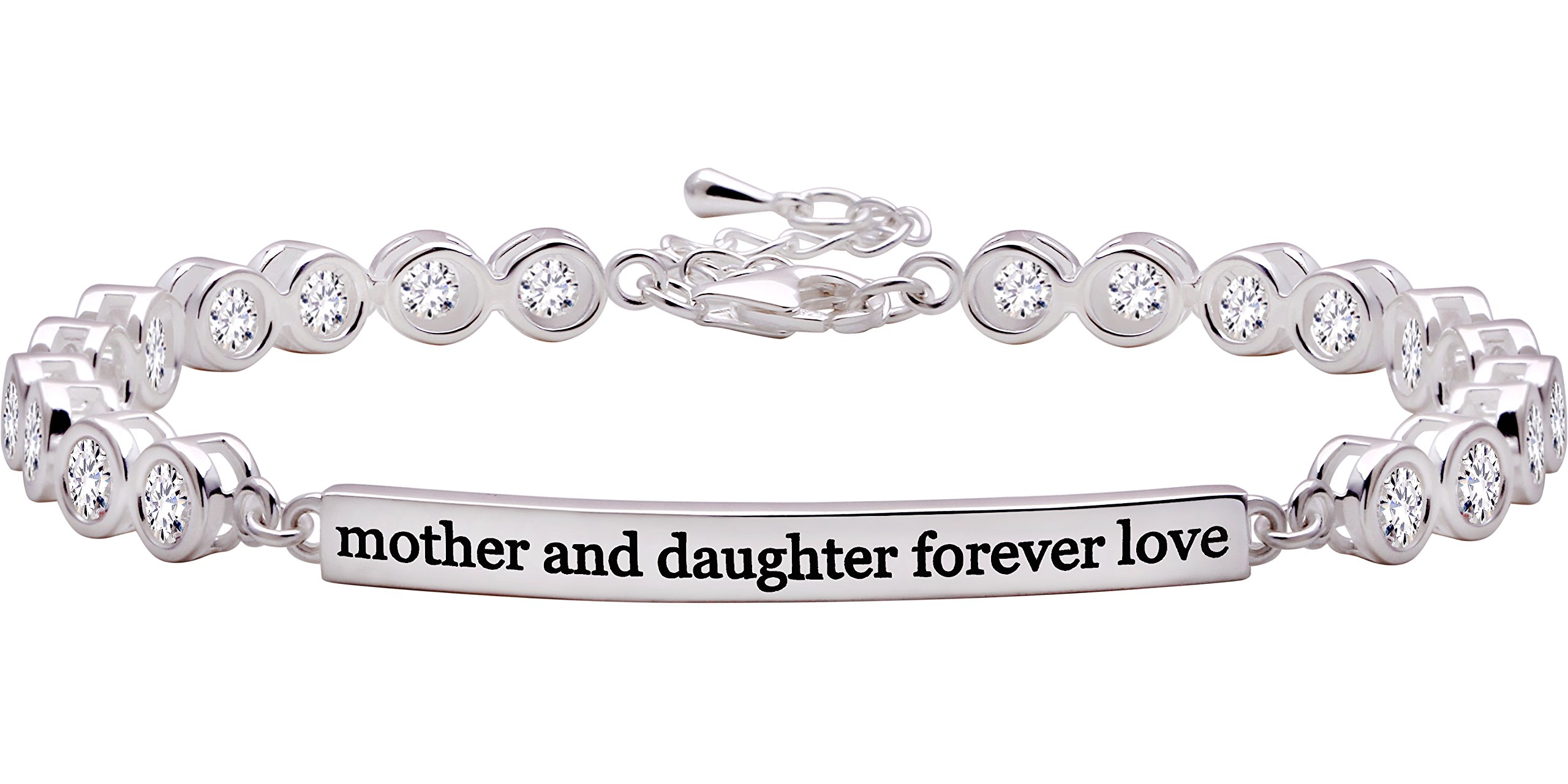 ALOVJewelry Sterling Silver "mother and daughter forever love" Cubic Zirconia Bracelet