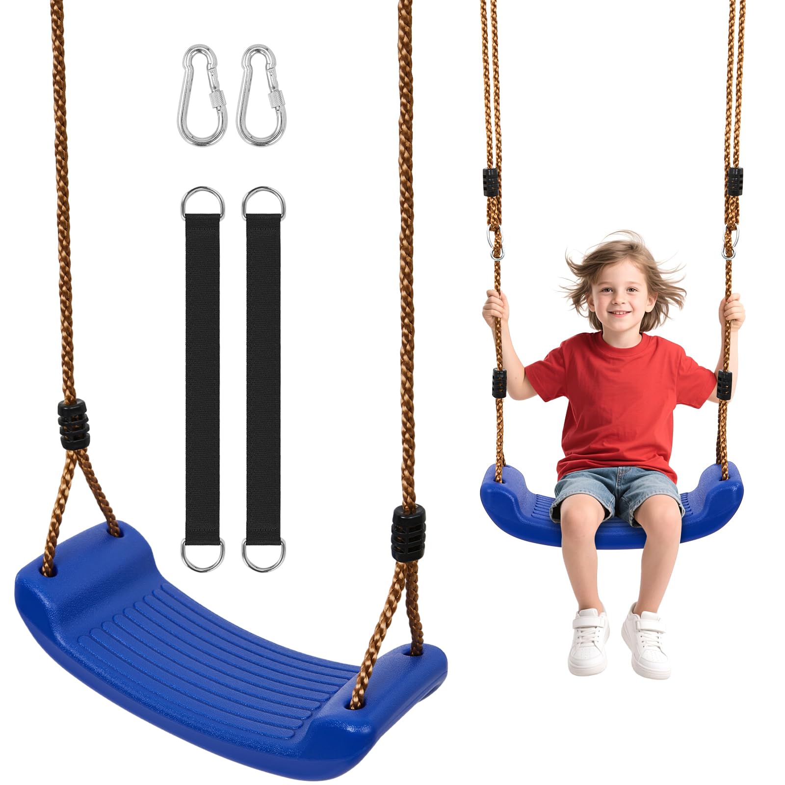 Vdealen Outdoor Swing, Height-Adjustable Children's Swing, Children's Swing with 2 Hammock Straps and 2 Carabiners(azul)