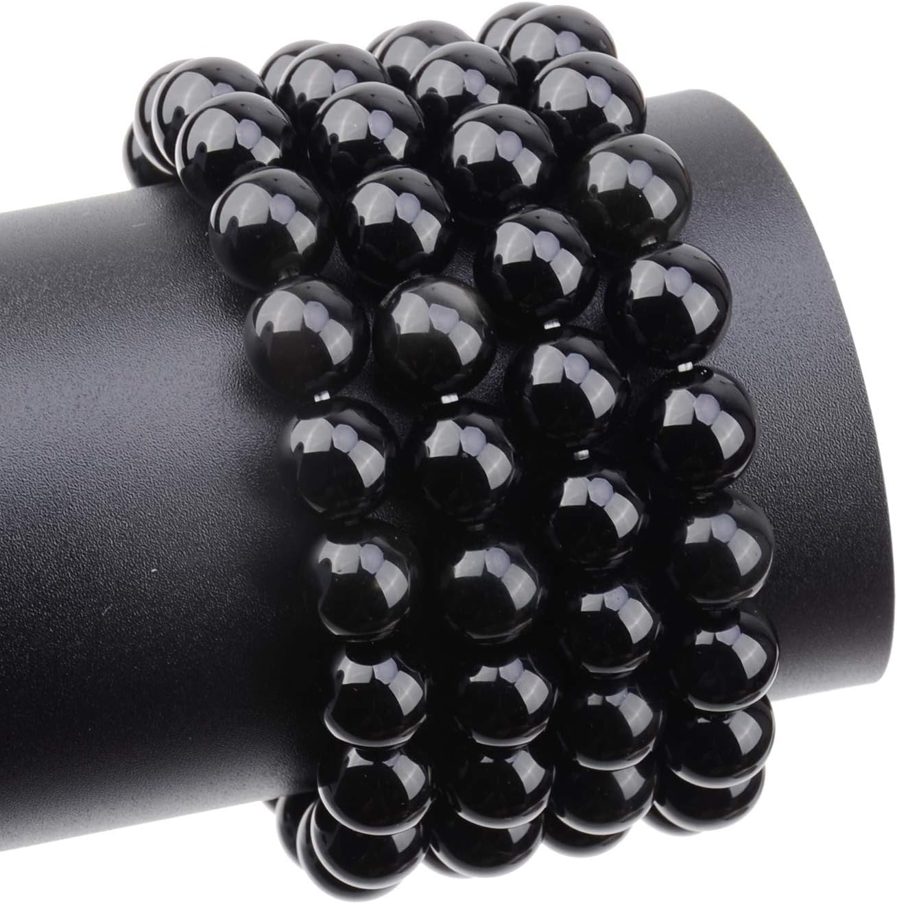 LPBeads 80Pcs Polished 10mm Round Natural Black Onxy Gemstone Loose Beads with Stretch Cord for Jewelry Making Bracelets Smooth Black Onxy 10mm